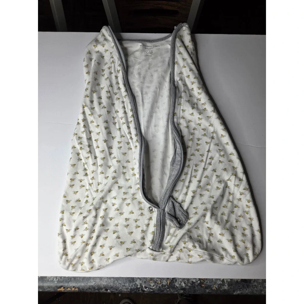 Burts Bees Baby Beekeeper Wearable Blanket Small 0-6M White Yellow Honeybe Print